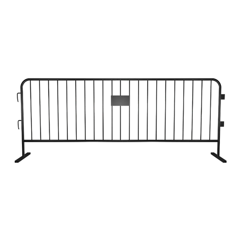Powder coated steel barricade in black, with a blank plate across the middle.