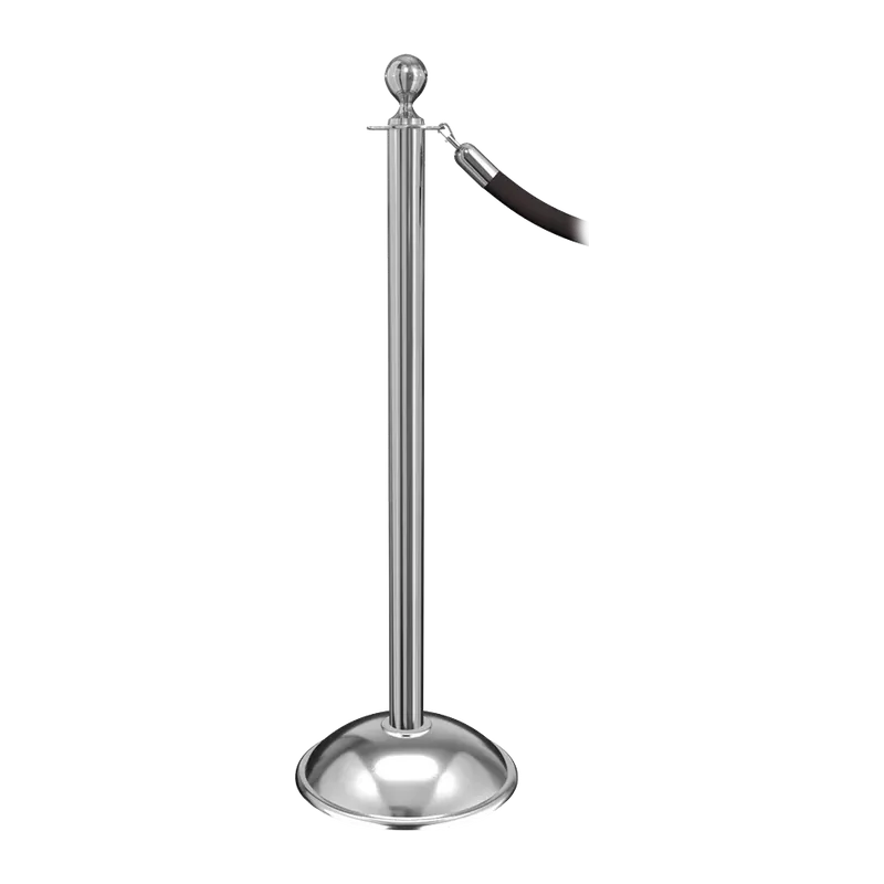 Rope stanchion with a ball finial standing on a rounded dome base rather than a flat one.