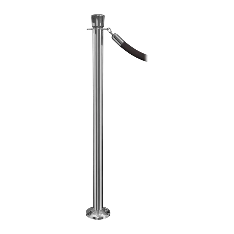 Rope stanchion mounted straight to the floor, with no weighted base under the post.