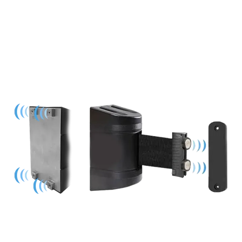 Wall mounted belt cassette shown beside its magnetic wall plate and end receiver.