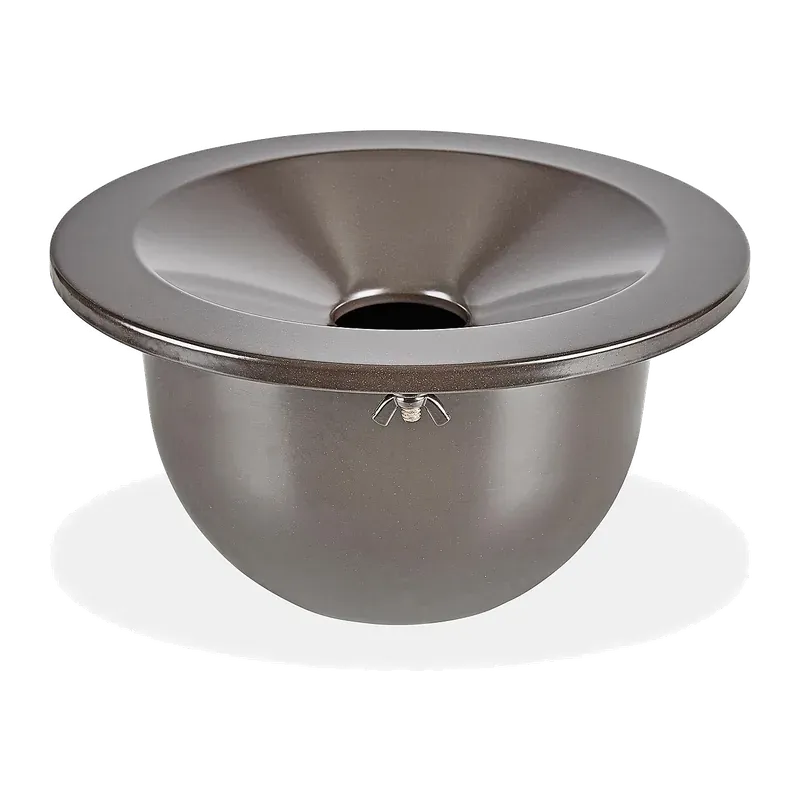 Brushed metal outdoor ashtray with a deep funnelled top.