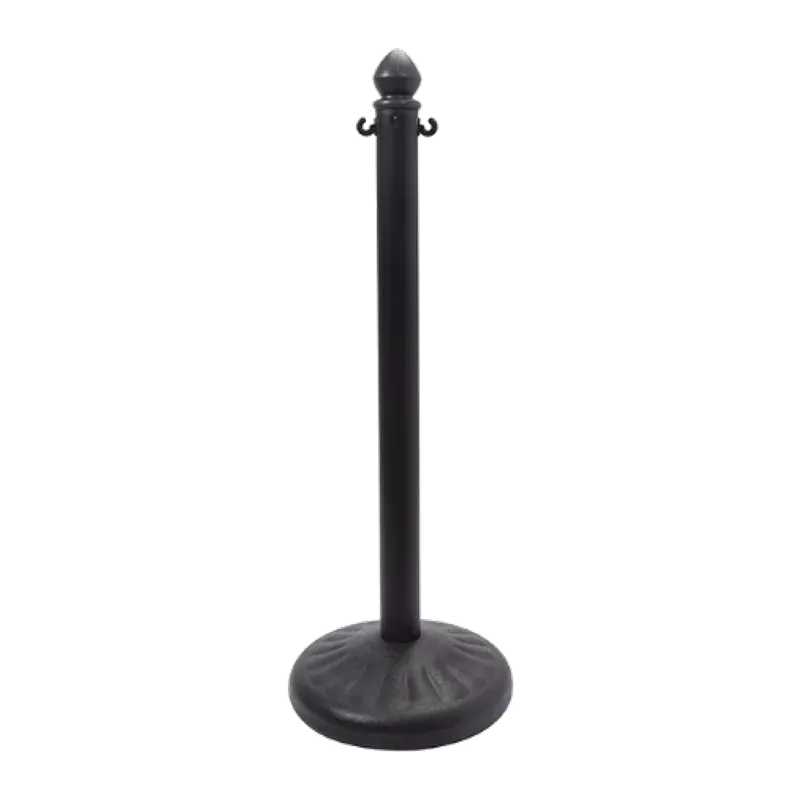 Black outdoor post with a ball top and a ribbed weighted base built to stand up outside.