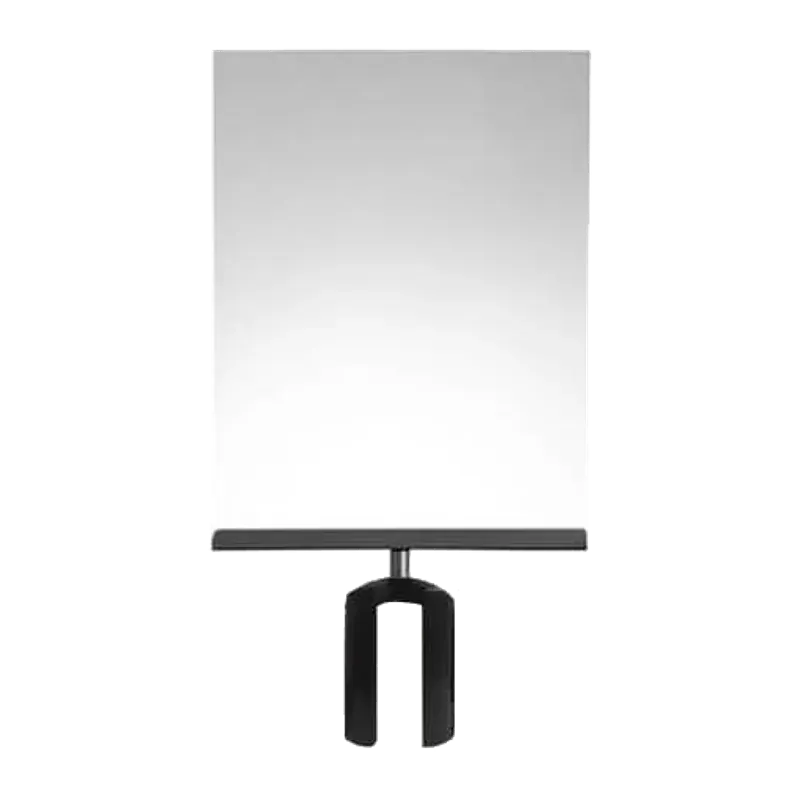 Slim open sign holder on a post bracket, sized to take a printed sheet.