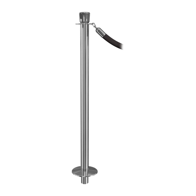 Rope stanchion that drops into a floor socket, shown with the socket flange at the foot of the post.