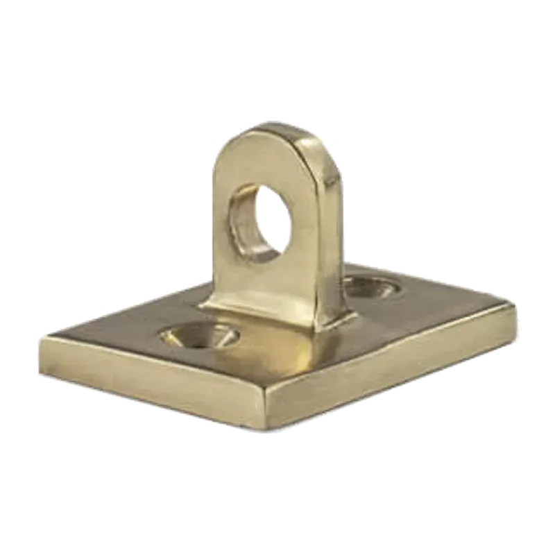 Small brass wall plate with a fixed loop, for finishing a rope run at a wall.