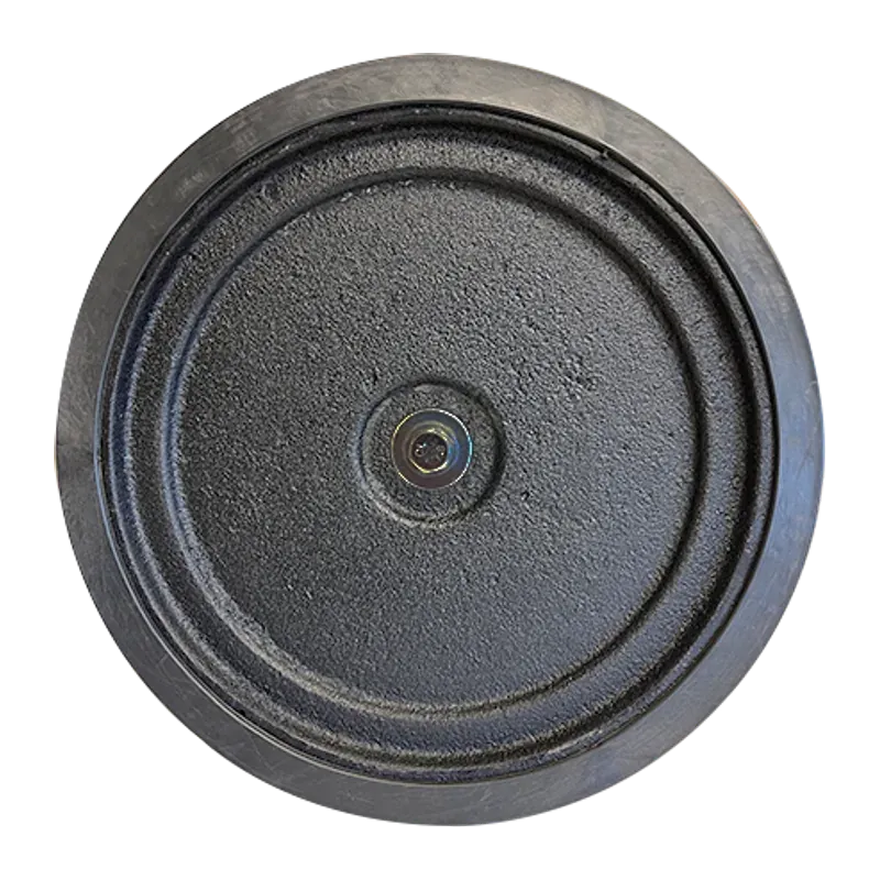 Heavy round rubber base ring, seen from above, that fits under a stanchion base.