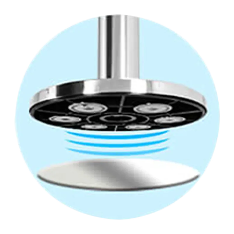 Magnetic stanchion base seen from below, with the ring of magnets that holds it to a steel floor.