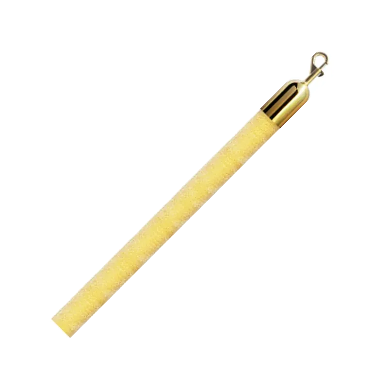 Pale gold velvet rope set on a diagonal, with a polished brass end fitting.