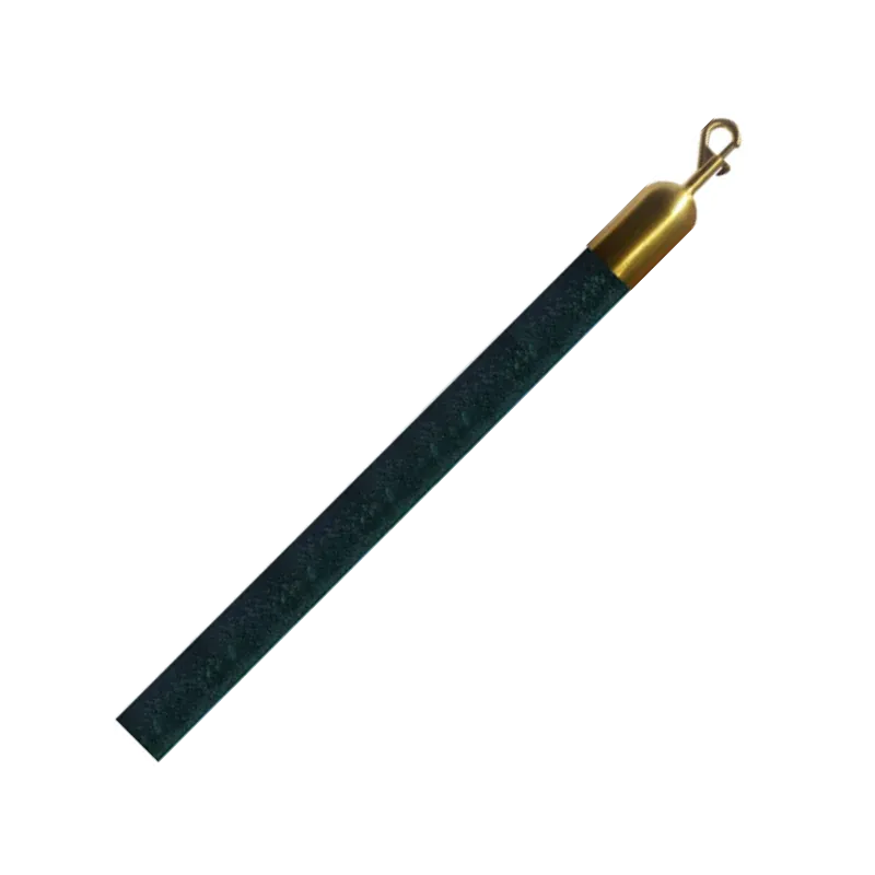 Dark green velvet rope set on a diagonal, with a polished brass end fitting.