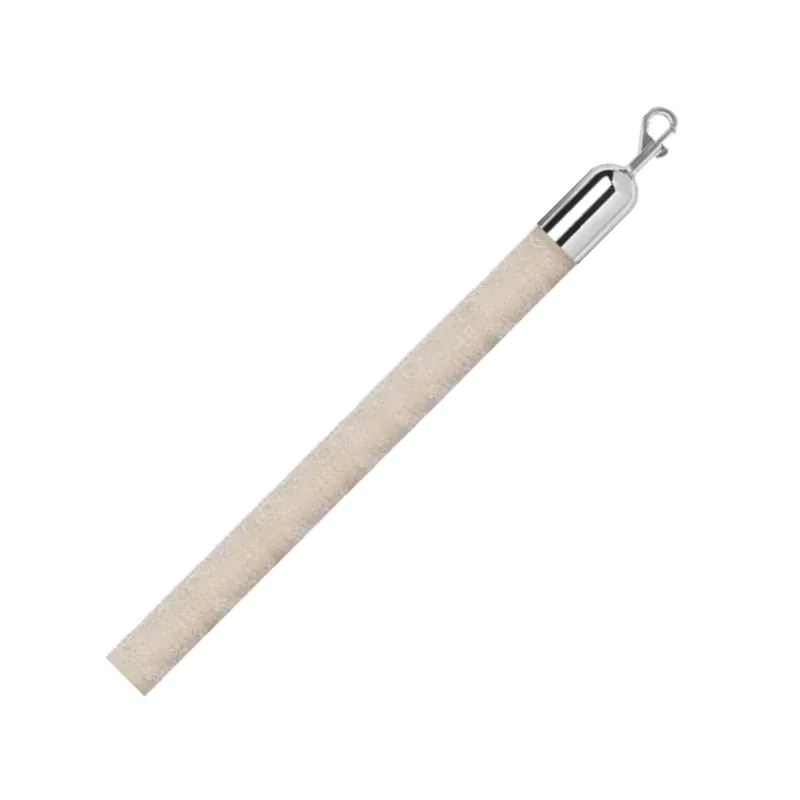 Ivory velvet rope set on a diagonal, warmer than white, with a chrome end fitting.