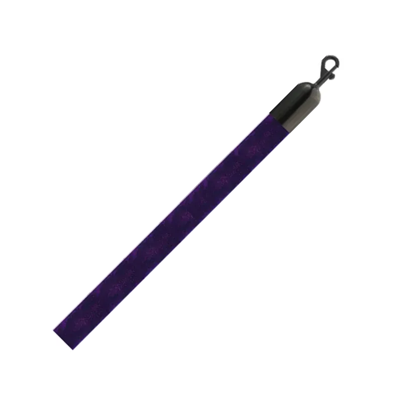 Purple velvet rope set on a diagonal, with a black end fitting and snap hook.