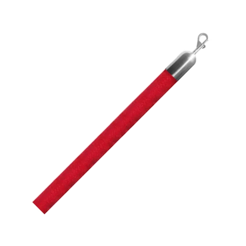 Red velvet rope set on a diagonal, with a polished chrome end fitting and snap hook.