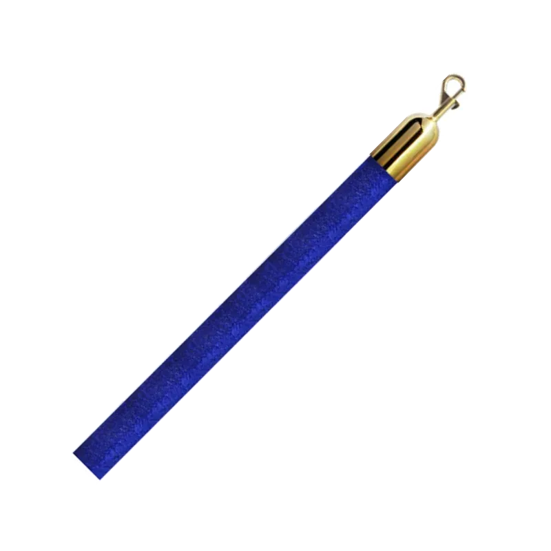 Royal blue velvet rope set on a diagonal, with a polished brass end fitting.